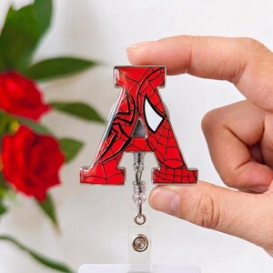 Spiderman Letter A Badge Reel, Custom Initial ID Holder, Superhero Monogram Badge Clip, Nurse Doctor Gift, Cute Resin Badge Reel
