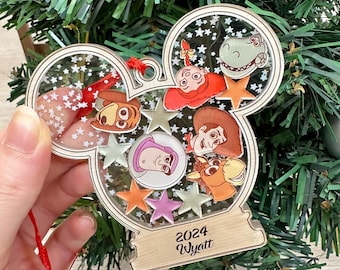 Adorno de Toy Story personalizado, adorno navideño de Toy Story, adorno familiar de Disney, adorno, adorno de Woody Buzz T-Rex, adorno Shaker