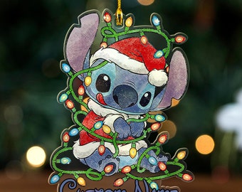 Adorno navideño personalizado de Disney Stitch, adorno de Lilo Stitch, adorno de Lilo y Stitch, adorno colgante de árbol de Stitch, adorno de Stitch y ángel