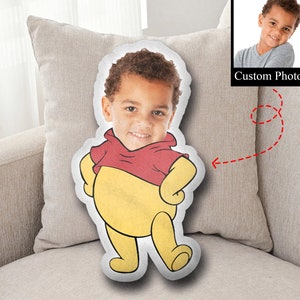 Custom Winnie the Pooh Pillow with kids face, Pooh Bear Pillow, Pooh Birthday Gift, Funny Ugly Pillow, Disney Shaped Pillow, Stuffed Decor