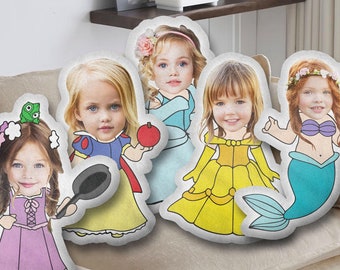 Personalized Kids Face Pillow, Disney Princess Pillow, Cinderella Belle Ariel Rapunzel Pillow, Custom Shaped Pillow, Disney Stuffed Decor