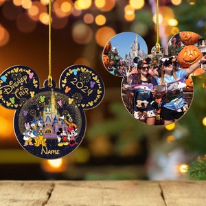 Personalized 2 Side Disney Trip Christmas Ornament, Disneyworld Ornament, Disney Photo Ornament, Custom Family Vacation Photo Ornament