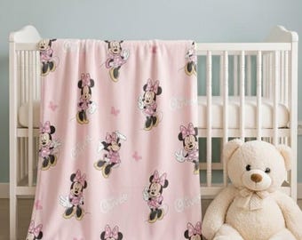 Custom Name Minnie Mouse Blanket, Custom Name Disney Minnie Blanket, Disney Blankets, Minnie Birthday Gifts, Kid Name Blanket
