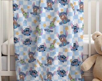 Disney Stitch Blanket, Custom Name Lilo And Stitch Disneyland Blanket, Stitch Birthday Gifts, Stitch Blanket Gifts For Kids