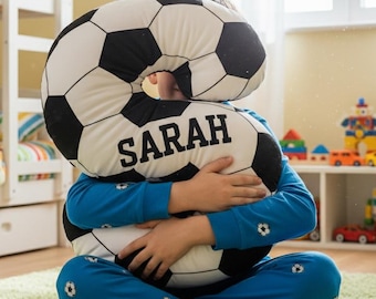 Soccer Name Pillow, Custom Letter Sports Cushion, Personalized Football Fan Decor, Kids Room Gift