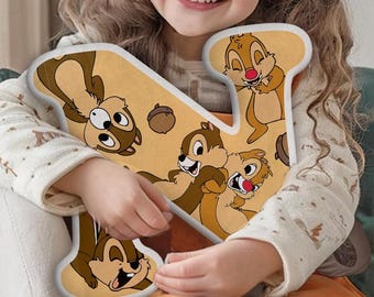 Almohada personalizada con nombre y letra de personaje Disney, almohada de Chip y Dale, almohada de Spider-Man, almohada infantil 3D fea, adorno de Minnie, nombre y letra Disney
