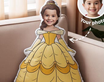 Personalized Face Photo Pillow, Disney Princess Pillows, Custom Princess Doll Gift, Belle, Snow White Rapunzel, Kids Birthday Shaped Plush