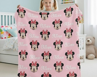 Personalized Minnie Mouse Blanket, Custom Name Disney Minnie Blanket, Disney Blankets, Minnie Birthday Gifts, Kid Name Blanket