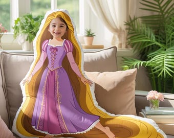 Personalized Rapunzel Face Pillow, Custom Disney Princess Cushion with Long Hair, Funny Photo Doll, Magical Gift for Kids, DIY Humanoid Doll