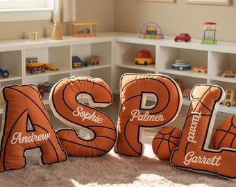 Custom Basketball Letter Pillow, Personalized Name Pillow, Basketball Fan Gift, Kids Sports Room Decor, Player Gift