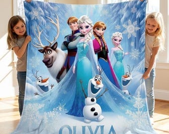 Manta polar de Frozen con nombre personalizado, manta de Elsa, manta de Frozen, manta de la película Frozen, Elsa Olaf Anna
