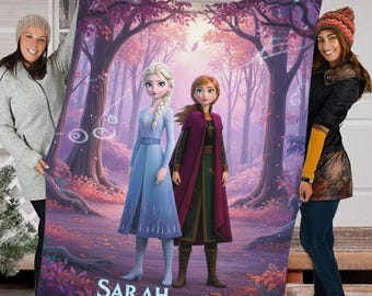 Personalized Disney Frozen Blanket, Custom Name Disney Blanket, Princess Elsa Blanket, Disney Birthday Girl Gift, Kids Disney Blanket