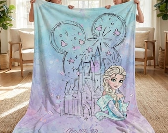 Coperta personalizzata con castello acquerello della principessa Elsa di Frozen, coperta Disney Elsa, coperta Frozen, coperta del film Frozen, coperta della principessa Disney