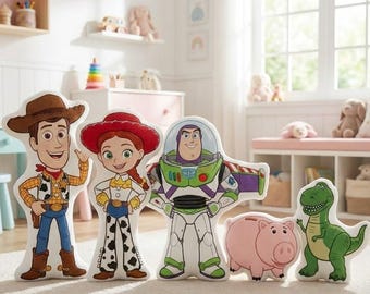 Almohada de personajes de Toy Story, Woody, Buzz, Jessie, Rex, Hamm, Alien, Mr. Potato Head, adorable almohada con forma de caricatura, regalo de cumpleaños para fans de Toy Story.