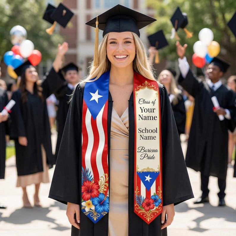 Puerto Rican Graduation Custom Puerto Rican Graduation Stole, Boricua Pride Grad Sash Class of ...
