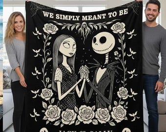 Manta personalizada de Jack y Sally, regalo personalizado de pareja de pesadillas, manta de aniversario gótica, manta "We Simply Meant To Be"