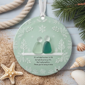 Zeeglas vriendschap 2D plat keramisch ornament, zeeglas ornament kerstcadeau, beste vriend ornament cadeau, vriendschapsdecor,