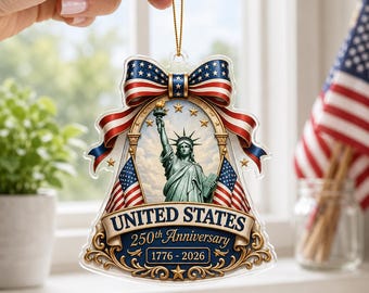 USA 250-jähriges Jubiläum Acrylverzierung, 1776 2026 Freiheitsstatue Dekor, Vaterländische Glockenverzierung, Amerika 250 Geschenk