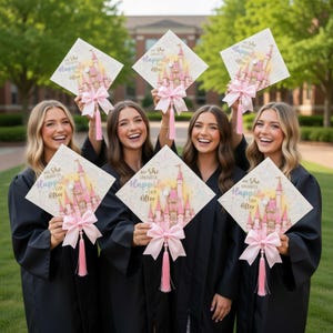Custom Graduation Cap Topper, Disneyland Castle Grad Cap, Princess Happily Ever After Cap Topper, Pink Fairy Tale Graduation Decor image 7