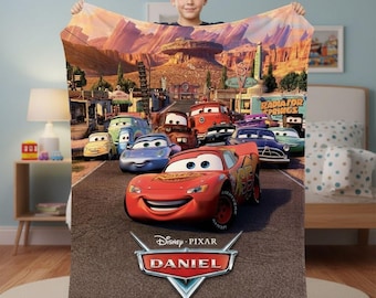 Personalized Cars 2 Blanket, World Grand Prix Lightning McQueen Throw, Custom Pixar Racing Blanket for Kids, Mater Adventure Gift