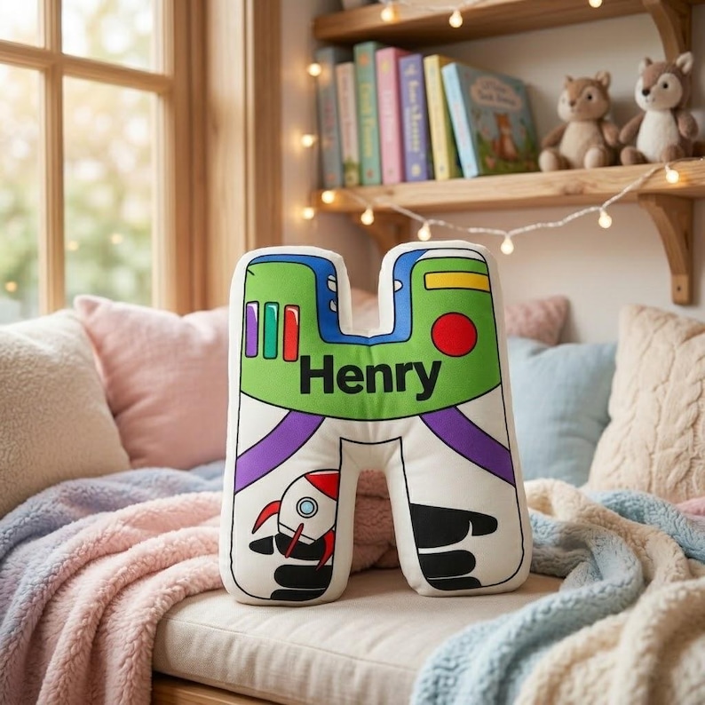 Almofada personalizada com o alfabeto de Toy Story, Woody, Buzz Lightyear e Jessie Rex - Presente para crianças. Almofada com nome de Toy Story, pelúcia personalizada de personagem para crianças. imagem 7
