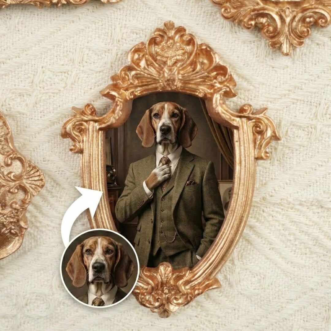 Random Dog Frames Funny Custom Dog Portrait Frame, Gentleman Dog Portrait Gift, Classic ...
