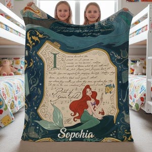 Personalized Little Mermaid Blanket, Retro Ariel Storybook Blanket, Part of Your World Throw, Vintage Mermaid Blanket, Custom Name Gift