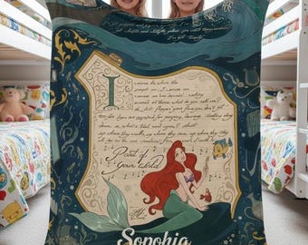 Personalized Little Mermaid Blanket, Retro Ariel Storybook Blanket, Part of Your World Throw, Vintage Mermaid Blanket, Custom Name Gift