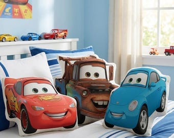 Disney Cars Shaped Plush Pillow, Lightning McQueen Mater Sally Cushion, Cute Cartoon Car Shaped Pillow, Kids Room Decor Gift, Cars Birthday