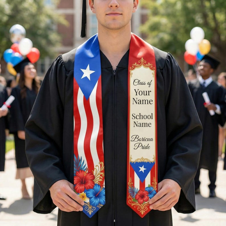 Puerto Rican Graduation Custom Puerto Rican Graduation Stole, Boricua Pride Grad Sash Class of ...