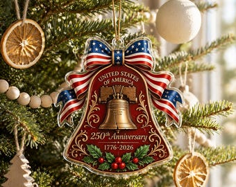 Liberty Bell USA 250th Anniversary Ornament, 1776 2026 Patriotic Christmas Decor, America 250 Acrylic Keepsake Gift