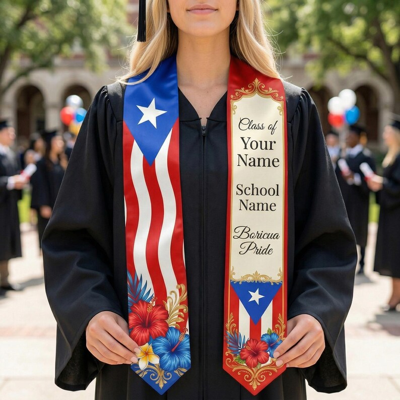 Puerto Rican Graduation Custom Puerto Rican Graduation Stole, Boricua Pride Grad Sash Class of ...
