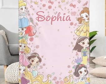 Personalized Disney Princess Blanket, Custom Name Baby Girl Blanket, Disney Princess Birthday Girl Gift, WDW Disneyland Princess