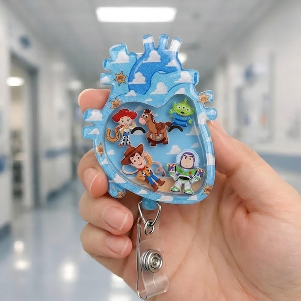 Toy Story Shaker Abzeichen Reel, Disney Krankenschwester Ausweisrolle, Anatomisches Herz ID Reel, Woody Buzz Jessie einziehbares Abzeichen, Kardiologie Badge Reel