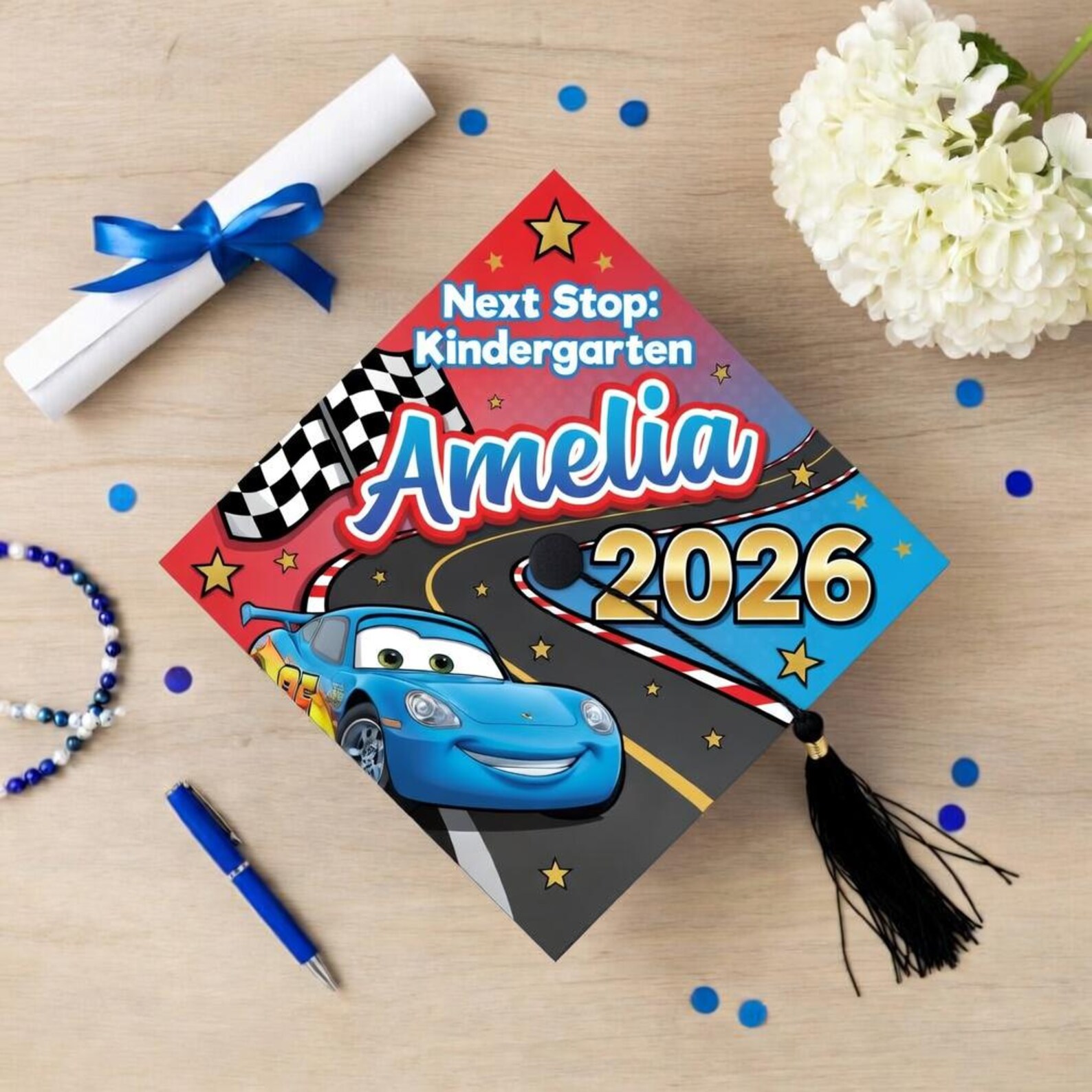 Disney Pixar Cars Graduation Cap Topper, Race Car Kinder Grad 2026 ...