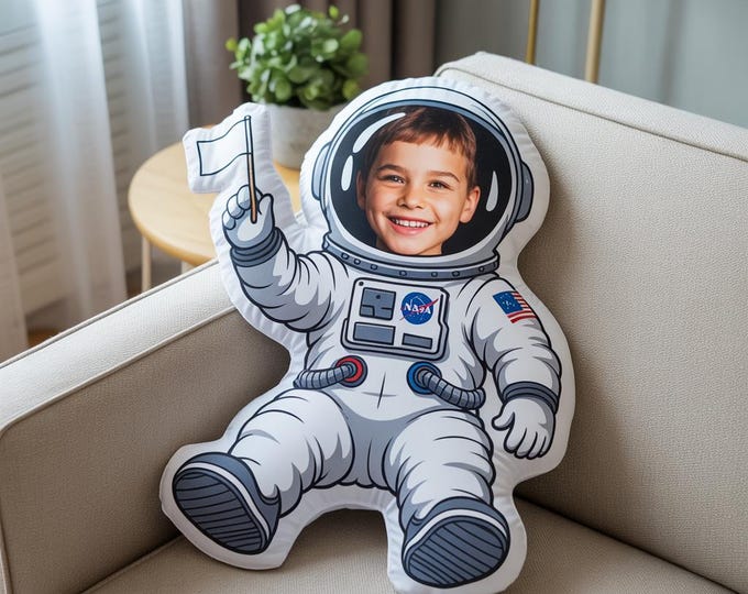 Custom Astronaut Pillow, Kids Face 3D Ugly Pillow, Spacesuit Pillow, Birthday Boy Gift, Stuffed Shaped Pillow, Space Lover Gift