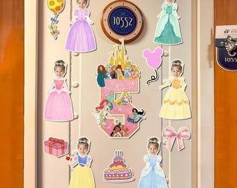 Custom Photo Disney Princess Birthday Cruise Door Magnet Set, First Cruise Party, Rapunzel, Ariel, Cinderella, Girl Birthday Decor Gift