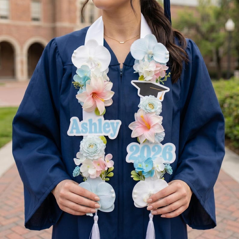 Graduation Collar Color Handmade Floral Graduation Stole, Floral Graduation Lei, Personalized ...
