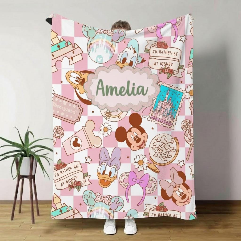 Discover Personalized Disney Coquette Blanket, Mickey and Friends Blanket, Magic Kingdom Blanket, Disneyland Birthday Girl Gift