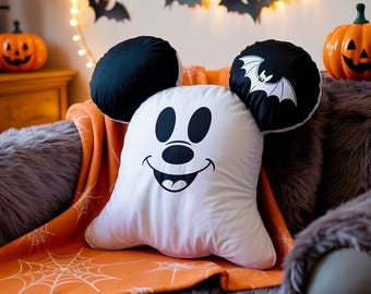 Almohada de Halloween con fantasma mágico, almohada de fantasma de Mickey y Minnie, almohada espeluznante, almohada de Halloween, Disneyland Halloween, almohada de fantasma de Mickey