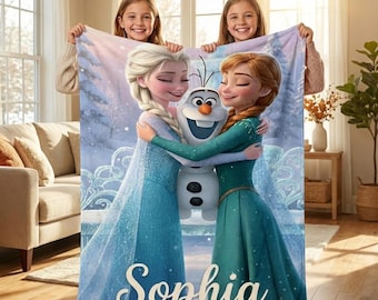 Coperta Frozen Sisters Elsa e Anna con Olaf, coperta da regina delle nevi, regalo da principessa invernale, coperta per bambini di Natale e compleanno