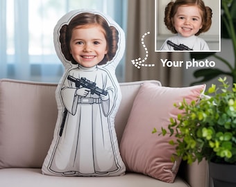 Almohada personalizada de la Princesa Leia, almohada con forma de Star Wars, regalo de cumpleaños de Star Wars, almohada fea 3D con cara personalizada, regalo para fans de la Princesa Leia