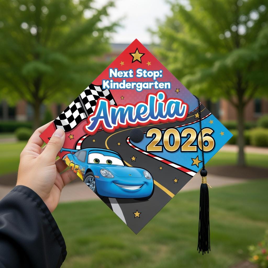 Disney Pixar Cars Graduation Cap Topper, Race Car Kinder Grad 2026 ...