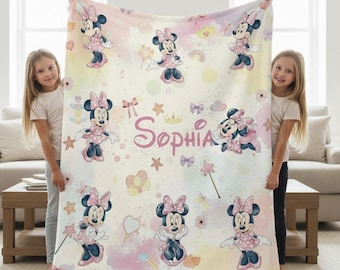 Manta personalizada de Minnie Mouse, manta de Minnie de Disney, regalo de cumpleaños de Minnie para niña, manta personalizada con nombre para niño, manta navideña para bebé