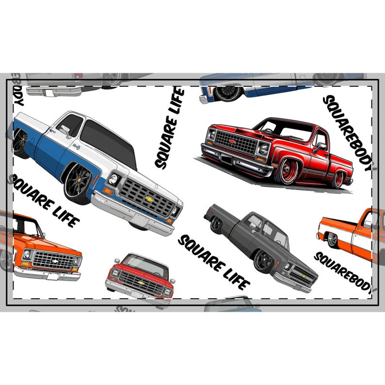 Fabric (Combed Cotton Prima) - Chevy Squarebody Pattern, Fabric by the Yard, Crafting Material, Sewing Supplies, Quilting Fabric, DIY image 2