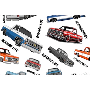 Fabric (Combed Cotton Prima) - Chevy Squarebody Pattern, Fabric by the Yard, Crafting Material, Sewing Supplies, Quilting Fabric, DIY image 3