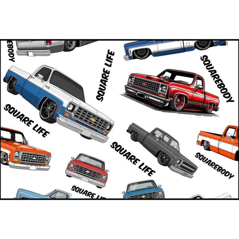 Fabric (Combed Cotton Prima) - Chevy Squarebody Pattern, Fabric by the Yard, Crafting Material, Sewing Supplies, Quilting Fabric, DIY image 3
