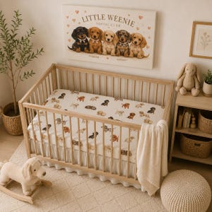 Watercolor Dachshund Pattern Baby Fitted Crib Sheet | Puppy Nursery Sheet