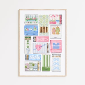 Grandmillenial Aquarell Streichholzbrief, Ostküste Streichholzbrief Wandkunst, trendige Streichhölzer Poster, Küstenenkelin Druck, adrette Streichholzbrief Kunst