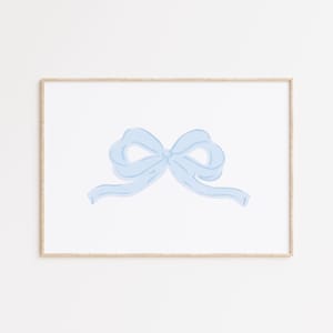 Pastel Blue Bow Wall Art Print, Coastal Granddaughter Bow Illustration, Coquette Wall Decor, Grandmillennial Print, Watercolor Dainty Art